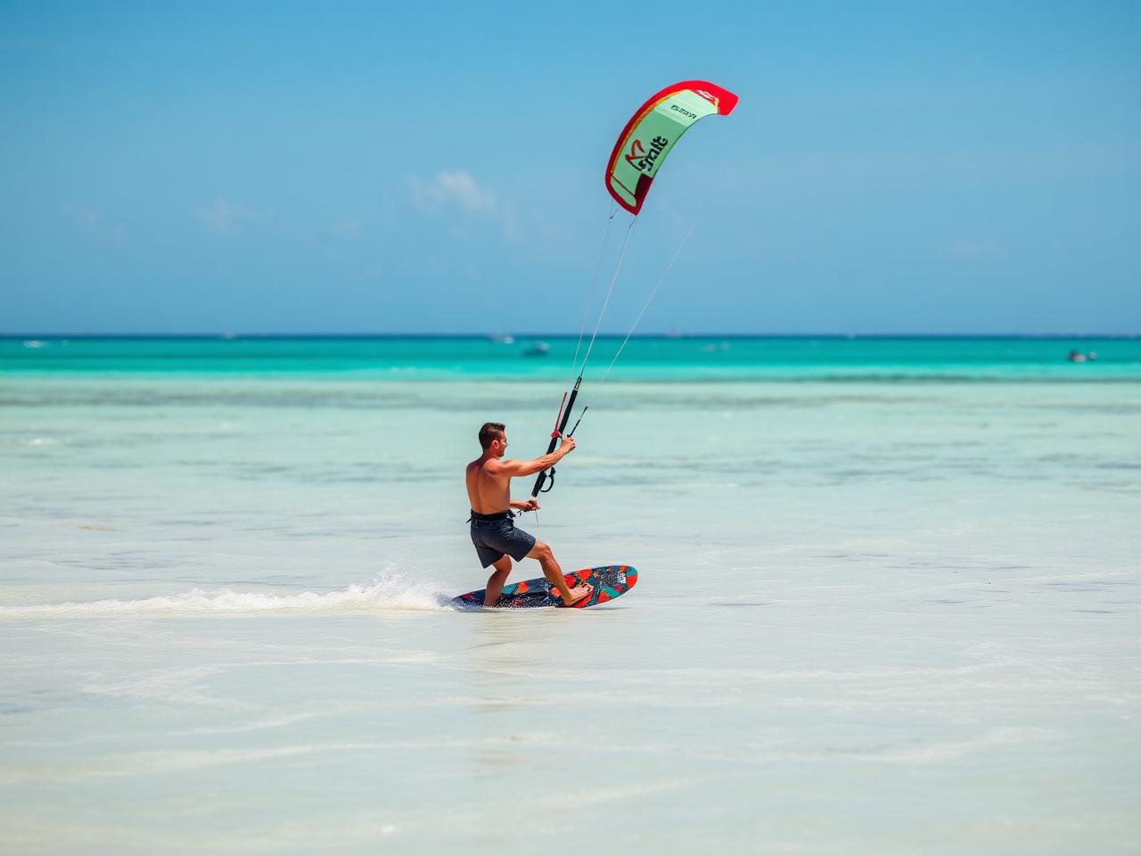 Aula de kitesurf na água rasa da lagoa